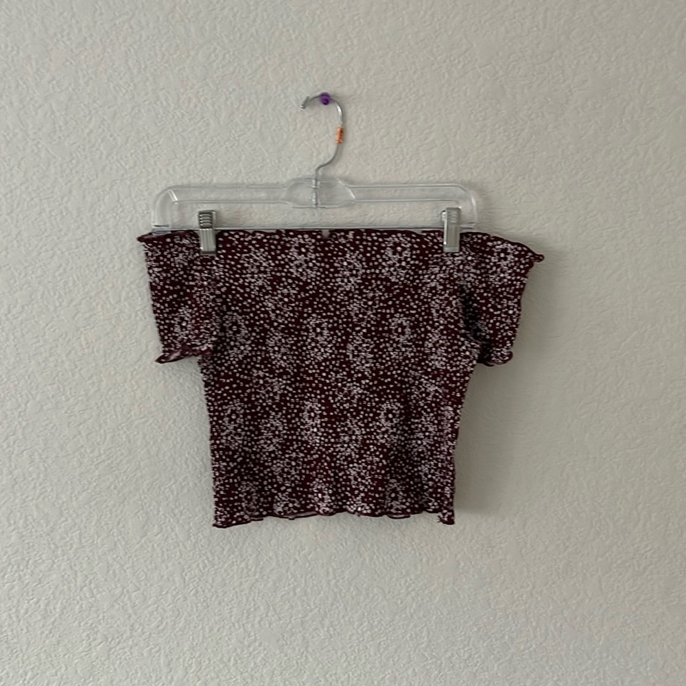 l.a. hearts maroon floral print off the shoulder shirt